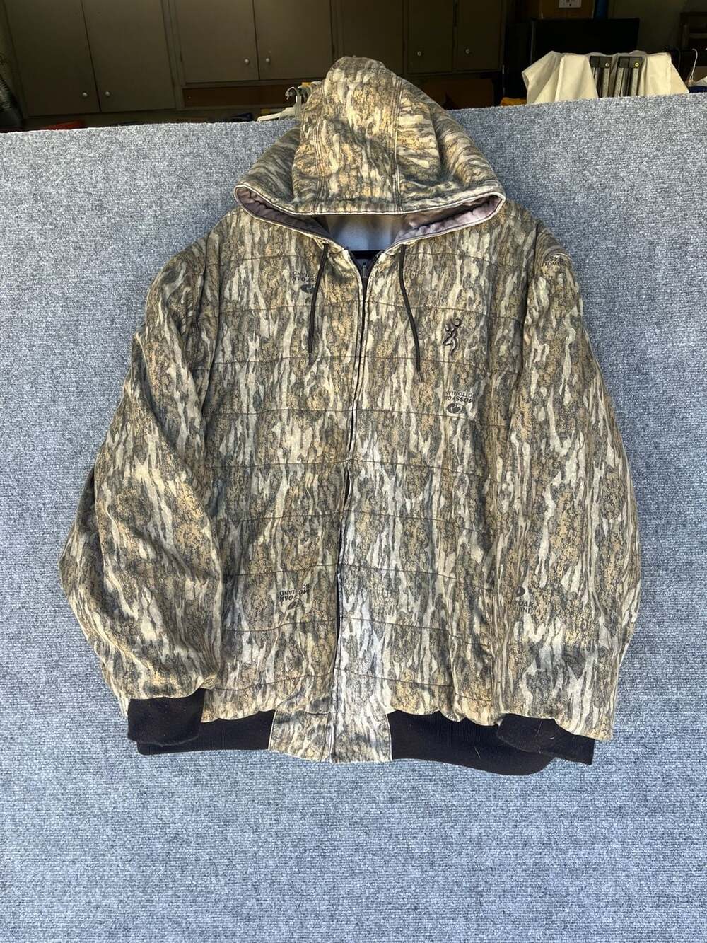 Browning Mossy Oak Bottomland Camo Hooded Canvas Jacket Quilted Lining